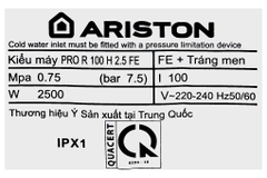 Máy nước nóng gián tiếp Ariston 100 lít PRO R 100 H 2.5 FE