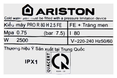 Máy nước nóng gián tiếp Ariston 80 lít PRO R 80 V 2.5 FE