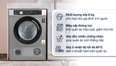 Máy sấy quần áo Aqua 8 kg AQH-V800H SS (Sấy thông hơi)