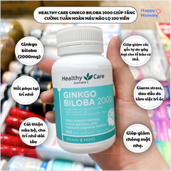Healthy Care Ginkgo Biloba 2000 giúp tăng cường tuần hoàn máu não lọ 100 viên