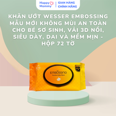 Khăn Ướt WESSER Embossing Mẫu Mới Không Mùi Vải 3D Nổi, Siêu Dày, Dai Và Mềm Mịn - Hộp 72 tờ