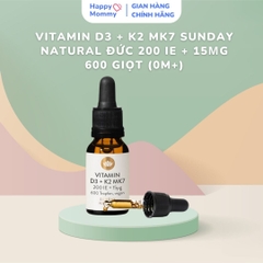 Vitamin D3 + K2 MK7 Sunday Natural Đức 200 Ie + 15µg 600 giọt 20ml, (0M+)