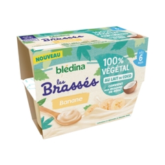 Sữa Chua Thuần Chay Bledina Brassses, vị Chuối, Lốc 4 Hộp x 95G (6M+)