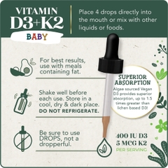 Vitamin D3 + K2(MK-7) LiveWise Baby Mỹ Cho Trẻ Nhỏ 30Ml