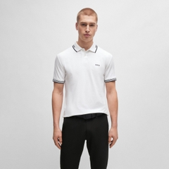 Áo Polo Hugo Boss Stretch  Cotton Slim Fit With Curved Logo -White