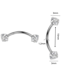 Khuyên cong cơ bản đính đá - Titanium - 1.2*8*3/3mm