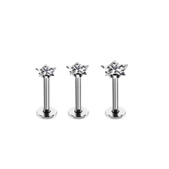 Khuyên tai ngôi sao đá trắng 3 size - Ren nội - Thép 316L