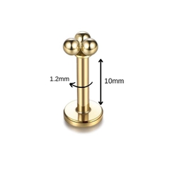 Bông tai 3 bi màu vàng thép không gỉ 316L - 2 size