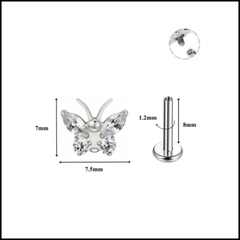 Titanium / Hoa tai con bướm xinh - 2 màu - 1.2*8mm