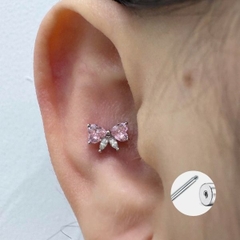 Hợp kim / Hoa tai nơ hồng đá trắng xinh xắn