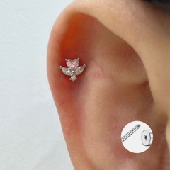 Hợp kim / Khuyên hình quyền trượng trái tim đá hồng