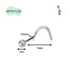 Khuyên mũi cong đính hạt - Titanium có 2 size đá