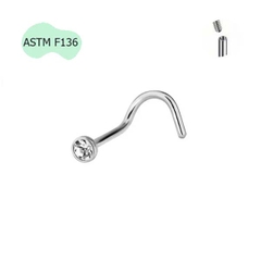 Khuyên mũi cong đính hạt - Titanium có 2 size đá