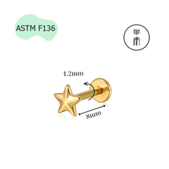 Titan / Khuyên tai ngôi sao năm cánh 2 màu - 1.2*8mm