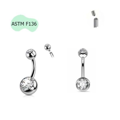 Khuyên rốn Titanium ren trong đính đá trắng - Chất lượng cao