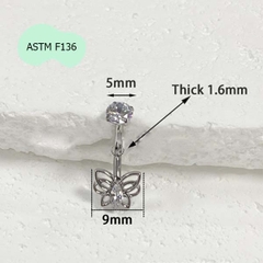 Khuyên rốn hình con bướm - Titanium - 1.6*10mm