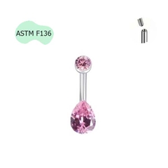 Khuyên rốn titan hình giọt nước đính đá - 2 màu - Titan F136