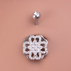 Khuyên rốn hình bông hoa đính đá - 1.6*10mm - Thép không gỉ