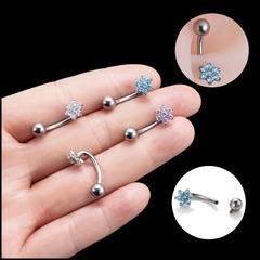 Titanium / Khuyên rốn hoa 6 cánh đá xanh - 1.6*10mm