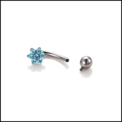 Titanium / Khuyên rốn hoa 6 cánh đá xanh - 1.6*10mm