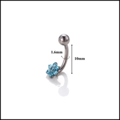 Titanium / Khuyên rốn hoa 6 cánh đá xanh - 1.6*10mm