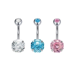 Khuyên rốn mặt đá hoa hồng Titan (phù hợp cho da nhạy cảm) - 3 màu