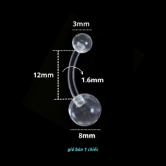 Khuyên rốn trong suốt giá rẻ, giữ lỗ - Nhựa acrylic, dành cho lỗ xỏ đã lành