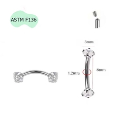 Khuyên cơ bản đính đá - Titanium - 1.2*8*3/3mm