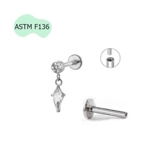 Bông tai Titanium đính đá tòn ten - 1.2*8mm - 2 màu