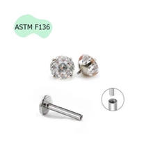 Khuyên tai đá trắng họa tiết bông hoa - Titanium - 1.2*10mm