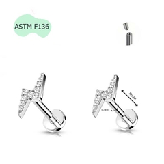 Bông tai sấm sét có đính đá - Titanium - 1.2*8mm