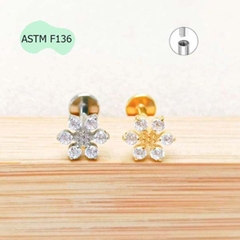 Khuyên Titanium hình bông tuyết đính đá - 1.2*8mm - 2 màu
