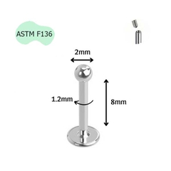 Khuyên cơ bản đầu bi ren trong - Titanium - 6 size