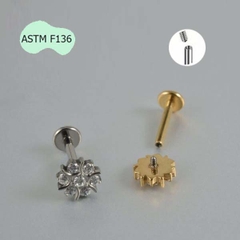 Khuyên Titanium hình bông tuyết đính đá - 2 màu - 1.2*8mm