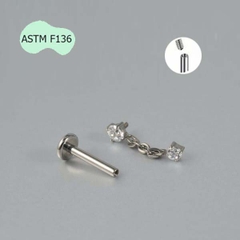 Khuyên tai phối xích đính đá tòn ten - Titanium - 1.2*8mm