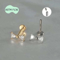 Khuyên tai Titanium đính đá hình chiếc nơ - 2 màu - 1.2*8mm