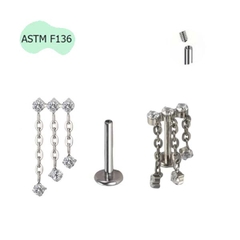 Khuyên tai đính đá phối 3 dây xích - 1.2*8mm - Titanium