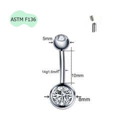 Khuyên rốn titanium đính đá giúp lỗ xỏ mau lành, chuẩn y tế