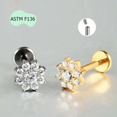 Bông tai hoa hướng dương đính đá 1.2*8mm - 2 màu - Titanium