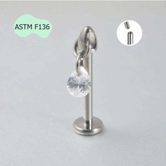 Khuyên tai kèm họa tiết hình giọt nước - 1.2*8mm - Titanium