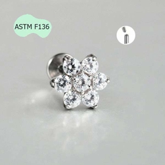 Khuyên Titanium bông hoa 6 cánh lấp lánh - 1.2*8mm