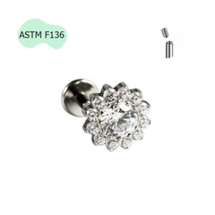 Khuyên tai Titan hình bông hoa đính đá - 2 màu - 1.2*8mm