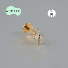 Bông tai 2 thanh đính đá - Chất liệu Titanium - 1.2*8mm