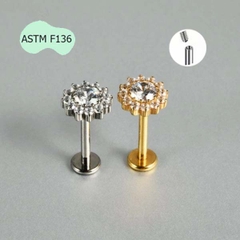 Khuyên tai Titan hình bông hoa đính đá - 2 màu - 1.2*8mm