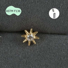 Khuyên tai hình mặt trời đính đá - 1.2*8mm - Titanium