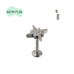 Khuyên tai đính đá ngôi sao cá tính - Titanium - 1.2*8mm