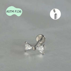Khuyên tai Titanium đính đá hình chiếc nơ - 2 màu - 1.2*8mm