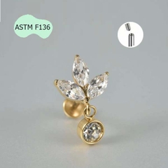 Khuyên tai titanium 3 lá đính đá tòn ten - 2 màu - 1.2*8mm