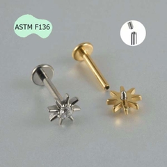 Khuyên tai hình mặt trời đính đá - 1.2*8mm - Titanium