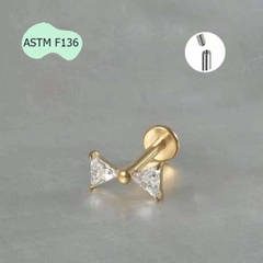 Khuyên tai Titanium đính đá hình chiếc nơ - 2 màu - 1.2*8mm